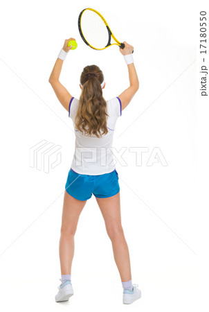 Full length portrait of female tennis player rejoicing success . Full length portrait of female tennis player rejoicing success . 17180550