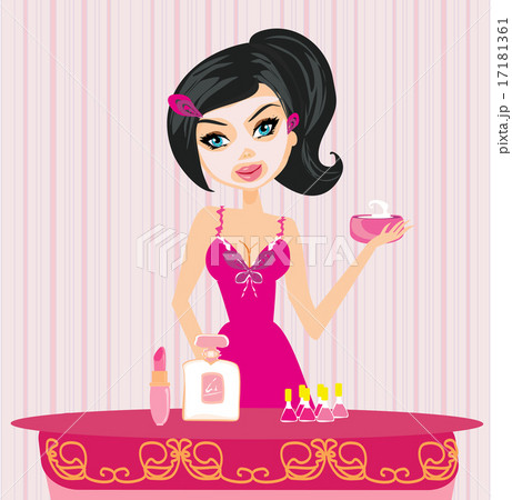Cute woman applying moisturizer vector  17181361