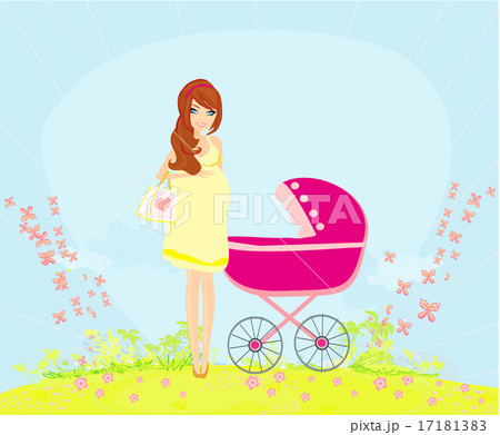 beautiful pregnant woman pushing a stroller beautiful pregnant woman pushing a stroller 17181383