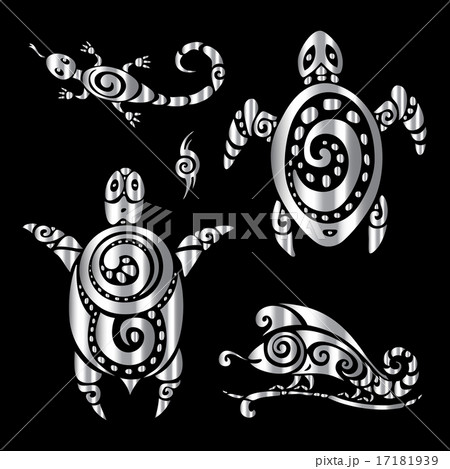 Turtle and Lizards. Polynesian tattoo style.  Turtle and Lizards. Polynesian tattoo style.  17181939