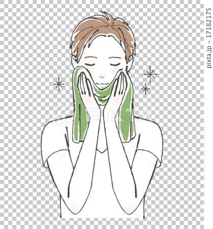 タオルで顔をふく男性イラスト 17182175