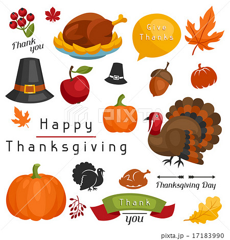 Set of Happy Thanksgiving Day holiday objects and icons Set of Happy Thanksgiving Day holiday objects and icons 17183990