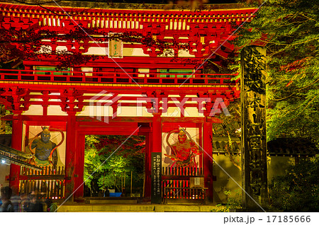 室生寺仁王門のライトアップの写真素材