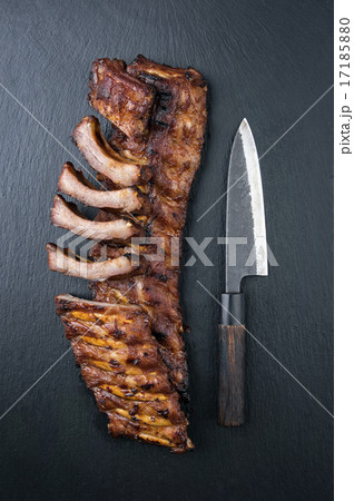 Barbecue Spare Ribs on Black Background 17185880