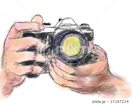 フイルムカメラを持つ手のイラスト素材