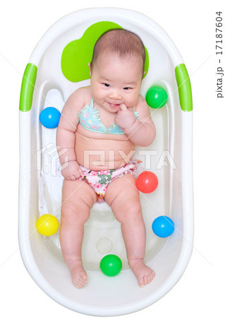 Asian baby girl taking a bath 17187604