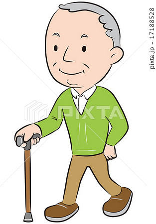 老人男性 散歩 杖のイラスト素材