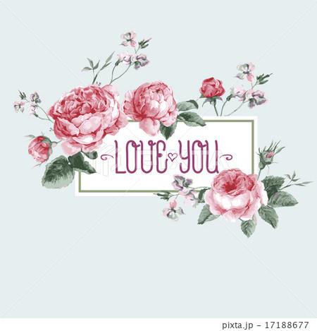 Vintage Watercolor Greeting Card with Blooming English Roses 17188677