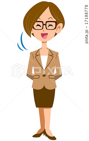 眼鏡をかけてスーツを着た女性が笑顔で頷くのイラスト素材