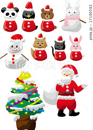 クリスマスツリーと動物サンタのイラスト素材