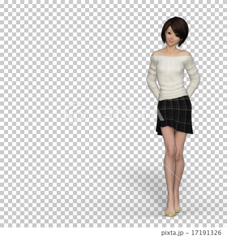 後ろに手を組んで歩く若い女性　perming3DCGイラスト素材 17191326