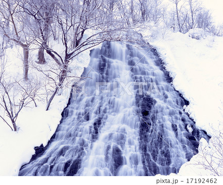 オシンコシンの滝の雪景色 日本の滝百選 知床国立公園 知床八景 の写真素材