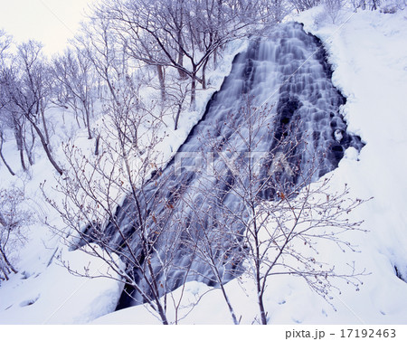 オシンコシンの滝の雪景色 日本の滝百選 知床国立公園 知床八景 の写真素材