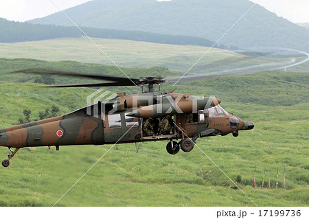 UH-60JAヘリコプターからのリペリング降下準備を行う隊員 17199736