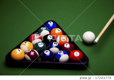 Pool game balls against a green Pool game balls against a green 17203779