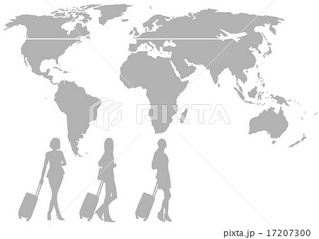 旅行 女性 シルエット 世界地図のイラスト素材