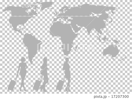 旅行 女性 シルエット 世界地図のイラスト素材