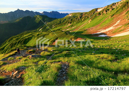 朝の三俣蓮華岳直下から見る槍・穂高連峰 17214797