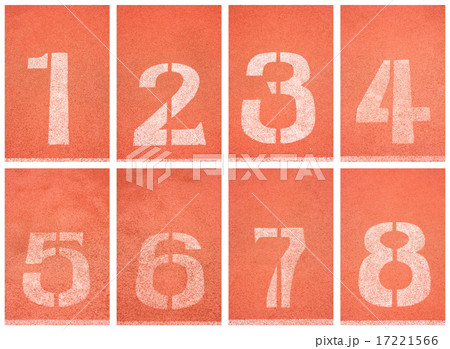 Collection of 1 to 8 ,Numbers on red running track Collection of 1 to 8 ,Numbers on red running track 17221566