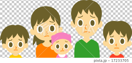 五人家族　両親と子供三人　 困り顔 17233705