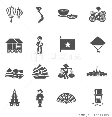 Vietnamese Black White Icons Set  17234369