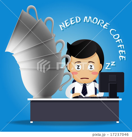 sleepy man working at desk and many coffee cups sleepy man working at desk and many coffee cups 17237046