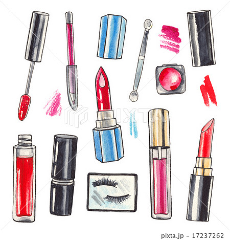Watercolor Makeup Products Setのイラスト素材