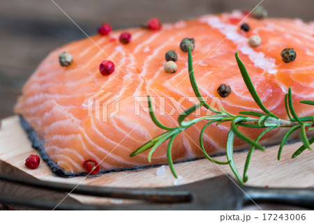 Raw Salmon Fish Fillet with Fresh Herbs Raw Salmon Fish Fillet with Fresh Herbs 17243006