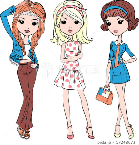 Vector set hipster fashion cute girl 17243673