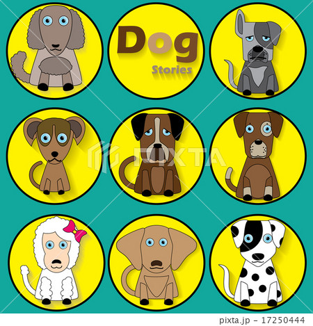 color cartoon dog in yellow circle. 17250444