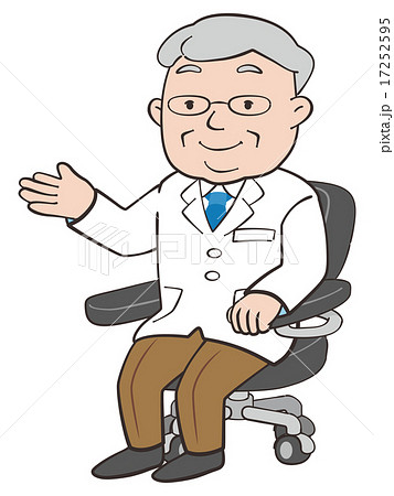 年配の医者 椅子に座ったポーズのイラスト素材
