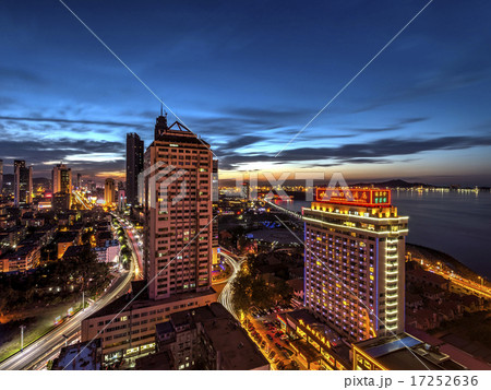 Nightscape aerial view of Yantai city, Shandong  17252636