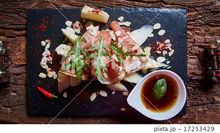 salad of fresh melon with thin slices prosciutto salad of fresh melon with thin slices prosciutto 17253429