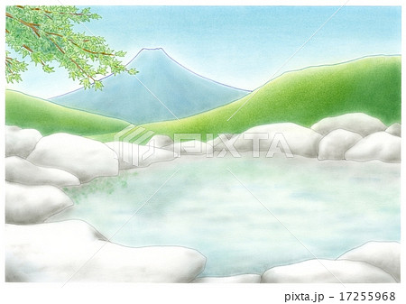 富士山を望む温泉 春 夏 のイラスト素材