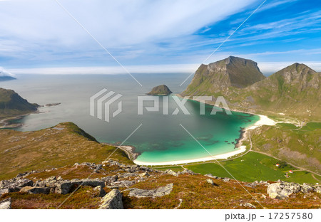 fjord on Lofoten islands with typical fishing hut 17257580