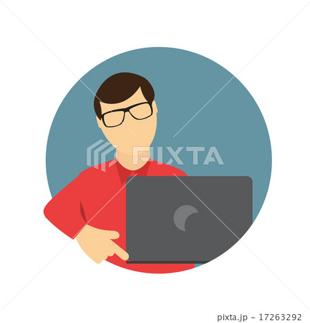A Business Man wth Laptop Computer in Trendy Flat Style. Communi A Business Man wth Laptop Computer in Trendy Flat Style. Communi 17263292