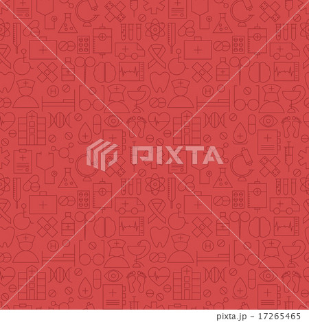 Thin Medical Line Health Care Red Seamless Pattern 17265465