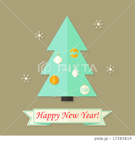 Happy New Year Card with Christmas Tree over Brown 17265814