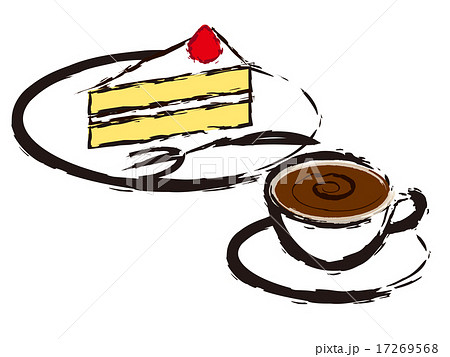 コーヒーとショートケーキのイラスト素材