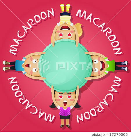 happy people carrying big macaroon or macaron 17270006