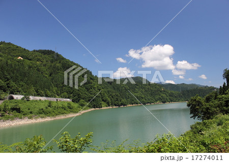 桑島化石壁のある手取湖（石川県 白山市 手取川） 17274011