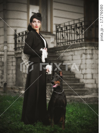 Young woman in ancient costume with dog (ancient ver) Young woman in ancient costume with dog (ancient ver) 17276080
