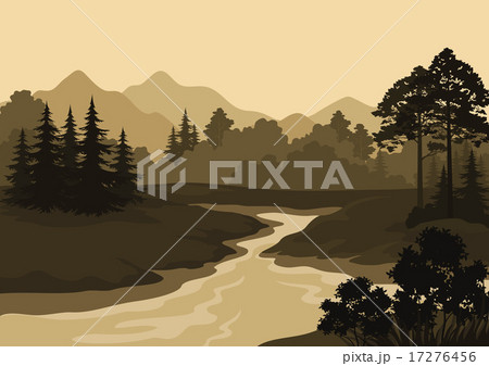 Landscape, Trees, River and Mountains 17276456