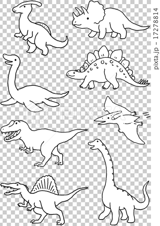 恐竜セット モノクロのイラスト素材