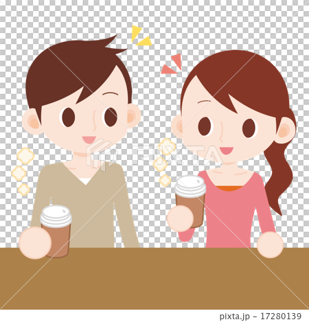 カフェで温かい飲み物を飲む男女 17280139