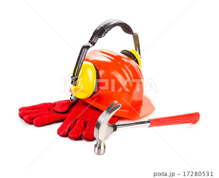 Red helmet and working tools. Red helmet and working tools. 17280531
