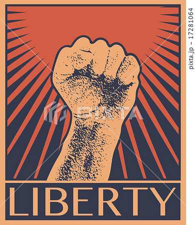 Vector Illustration Concept in Soviet Union Agitation Style. Fist of revolution. Human hand up. Red 17281064