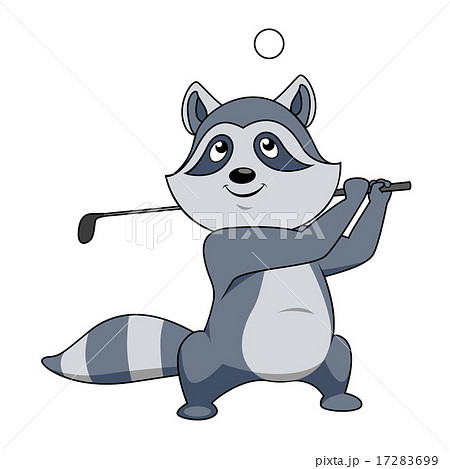 Cartoon funny little raccoon playing golf 17283699