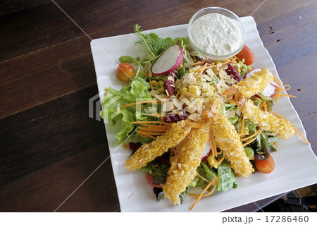 Fresh vegetable salad with tempura on the top Fresh vegetable salad with tempura on the top 17286460
