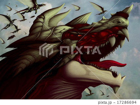 空を飛ぶドラゴンの群れ 17286694